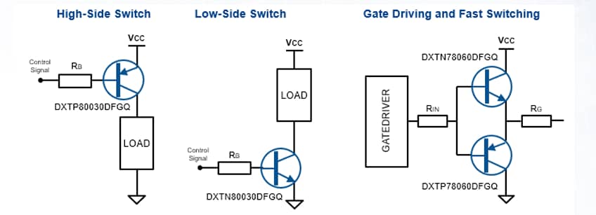 应用电路图 - Diodes Incorporated DXTN/P 78Q和80Q双极晶体管